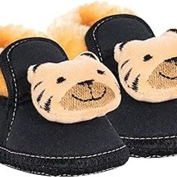 6 To 12 Months Baby Boys & Girls Lion Face Cotton Booties (Black,Beige) -BT849-image-98