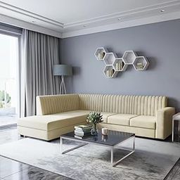 FURNY Premioma 5 Seater Fabric LHS L Shape Sofa Set - (Cream)-image-25