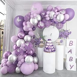 Lazybeee 75Pcs Balloon Decorations for Girl Silver and Purple Balloon Garland Kit Metallic Purple Silver Balloon Arch Confetti for Birthday Wedding Decorations-image-41
