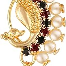 Vighnaharta Gold Plated with Peals Alloy and CZ stone Non Piercing Maharashtrian Nath Nathiya./ Nose Pin valentine day gift valentineday gift for her gift for him gift for women gift for women [VFJ1086NTH-Press-Multi ]-41