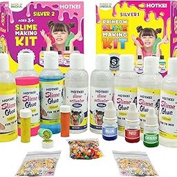 HOTKEI (Make 30+ Slime Multicolor Scented DIY Magic Toy Slimy Slime Activator Glue Gel Jelly Putty Making kit Set Toy for Boys Girls Kids Slime Activator Making Kit 6 Glue & 2 Activator Bottle-image-41