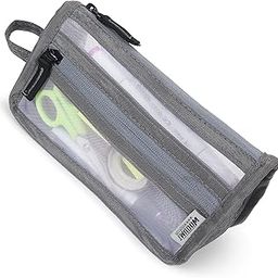 Wooum Grid Mesh Pencil Case with Handle and Zipper, Clear Double-Layer Pencil Pouch Marker Pouch, Travel Makeup Bag, Cute Transparent Stationary Organizer Pen Bag for Adult Office College-14