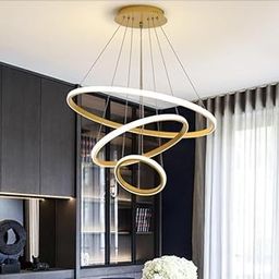 OJIT Modern 3 Ring Led Chandelier, Pendant Light Height Adjustable Hanging Ceiling Lamp for Living Room, Kitchen, Indoor, Dining Table & Home Décor (Gold)-image-52