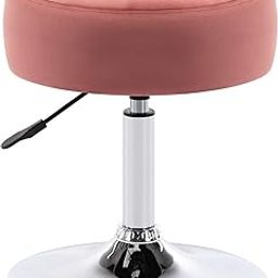 Lavish Craft PU Leather Vanity Stool – Height Adjustable Swivel Makeup Stool, Round Ottoman, Comfortable Vanity Chair for Bedroom, Living Room, and Salon (Pink Velvet)-image-95
