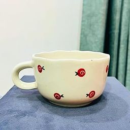 DIVYAKALAA Handpainted Ceramic Cherry Cappuccino Mug | 400 ml Large Coffee Cup with Hearts | Multipurpose Soup & Ramen Bowl | Glossy Finish | Café Style Gift Mug (Cherry)-image-36