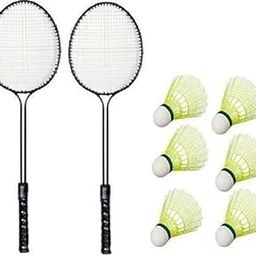 A1VK Badminton Set of 2 Piece Racquet with 6 Piece Plastic Shuttle Badminton Kit-48