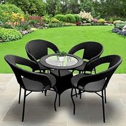 Lotey Garden Patio Seating Chair and Table Set, Outdoor Balcony Garden Coffee Table Set Furniture (1 Table and 4 Chairs Set) (Black)-image-72