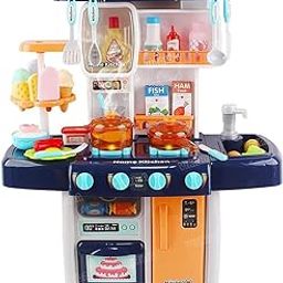 VikriDa Big Size Interactive Water Faucet Kitchen Set with Color-Changing Food & 34 Realistic Accessories – Includes Induction Hob, Water, Smoke, Light and Sound Features for Fun Learning & Role Play-image-0
