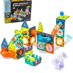 Kiditos Magnetic Tiles Blocks, Light Magnetic Marble Run Set for Kids Ages 3+, STEM Educational Toys, Magnetic Marble Ball Run Toys (75 Pcs), Multi-22