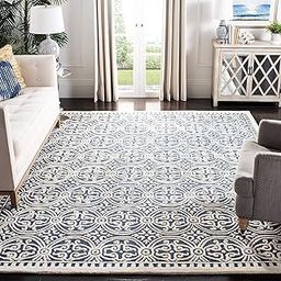 INVA RUGZ Hand Tufted Wool Carpet with Anti-Slip Backing – 1 Inch Thick Soft Rug for Living Room, Bedroom & Hall (Navy Blue/Ivory, 3 x 5 Feet)-image-1