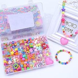 SYGA Plastic Beads for Kids Crafts Children's Jewelry Making Kit DIY Bracelets Necklace Hairband and Rings Craft Kits Birthday for 4, 5, 6, 7-Year-Old Little Girls (DIYBeadsSet-5) Multicolor-image-89