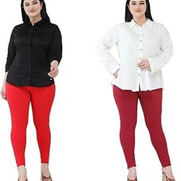 Premium Cotton Body Hugging Ankle Length Legging for Women, Soft and Comfortable Fabric with Elastic Closure, Free Size - Pack of 2pc (Fit Upto 25 to 32 Waist)- Red, Maroon-image-55