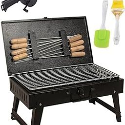 Portable Barbecue Grill Folding BBQ Grill, (2 Spatula, 1 BBQ, 8 Skewers, 1 Air Blower) Barbeque Grill, Outdoor Grill Tools for Camping Hiking Picnics Traveling - BLACK (BBQ3)-image-54