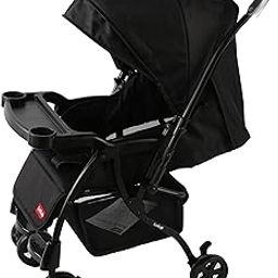 Luvlap Sunny Stroller/Pram with Reversible Handlebar, 5 Point Harness, 3 Level Recline Adjustment, Compact and Easy Fold, for Newborn Baby/Kids, 0-3 Years (Black)-8