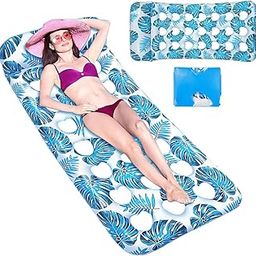 Proberos® Premium PVC Pool Lounger for Adults, 160cm Extra-Long Inflatable Floating Bed with Headrest & Sun Shade, Heavy-Duty Pool Float for Sunbathing, Lake, Beach (Blue)-2