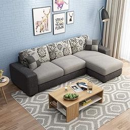 FURNY Berlando 4 Seater Fabric RHS L Shape Sofa Set (Light Grey-Dark Grey)-image-91