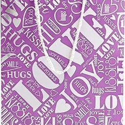 Valentine’s Day Gift Bag – Purple & Silver Heart Print Carry Bag for Gifting large set of 5-image-78