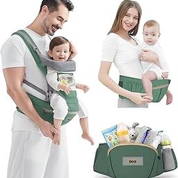 Golden Bee Comfort Nest Hip Seat Baby Carrier, Multi-Carry Positions, Ergonomic Design, Newborn to Toddler, Cotton Fabric with Breathable Mesh, 4 to 36 Months, Up to 15 kg,for All Seasons (Green)-image-82