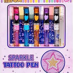 Mirada Sparkle Tattoo Pen Kit – 5 Glitter Pens, 6 Stencil Stickers, Star Adhesive Gem Tattoo | Washable & Non-Toxic | Fun Temporary Tattoos for Kids | Ideal Gift for Girls-32