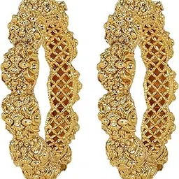 accessher Gold Plated Traditional and Ethnic Jewellery Inspired Antique Finish Screw Closure Statement Kada/Bangles/Festive Bangles Set of 2 for Women| Idel Gift for Karwachaucth-picture-12