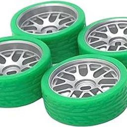 MERISHOPP 4 Pieces 1/28 Wheel Rim and Tires Replacements for Wltoys K969 Crawler Silver Green-image-3
