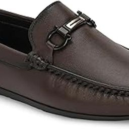 Brown Color Synthetic Loafer for Men with Buckle || Color Block Buckle Loafers for Men (Brown) || Men Textured Lightweight Horsebit Loafers || Lightweight Flexible Anti-Slip Driving-image-84