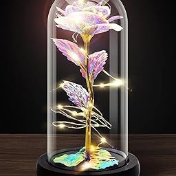 Rose Flower Gift, Rainbow Forever Rose in Glass Dome, Rose Light Up Flower, Personalized Gifts for Mom, Sisters, Friend, Women, Valentine's Day, Birthday, Wedding, Anniversary-16