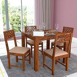 The Lovely Creation Solid Sheesham Wood 4 Seater Dining Set for Home,Resturant,Cafe |Dining Set with 4 Chair and One Table | Perfect for Home | (Honey Finish CNC, 2 Seater)-image-11