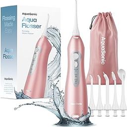Aquasonic Aqua Flosser - Professional Rechargeable Water Flosser with 4 Tips - Oral Irrigator w/ 3 Modes - Portable & Cordless Flosser - Kids and Braces - Dentist Recommended (Rose Gold)-28
