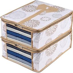 Kuber Industries Pack of 2 Shirt Storage Bag With Visible Window | Wardrobe Organizer for Closet | Clothes Organizer | Gola-Print | White-image-32