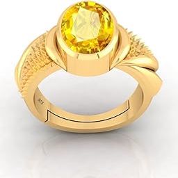 14.25 Ratti 13.50 Carat Natural Certified Yellow Sapphire Pukhraj Astrological Gemstone Pure Sterling Silver 92.5 with Stemp Adjustable Gold Plated Ring for Men and Women-image-73