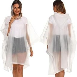 HACER EVA Poncho Raincoat Transparent Hooded Water Resistant Rain Jacket with Sleeves for Women Men Camping Rainy Season Travel - White-32