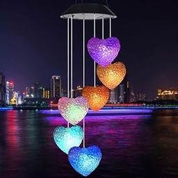 LED Solar Hummingbird Wind Chime Color-Changing with Waterproof LED Lights for Garden, Patio, Yard, and Home Decor, Perfect Outdoor Butterfly, Crystal Ball Designs (Heart Wind Chime)-image-92