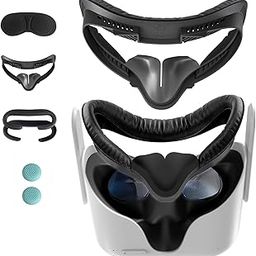 VR Face Pad for Oculus Quest 2 Accessories, 6-in-1 Set Facial Interface Bracket Face Cushion Cover, with 2pcs Sweat Proof Leather Foam Replacement, Lens Cover, Nose Pad, Shakes Stick Caps-8