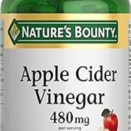 Nature's Bounty Apple Cider Vinegar Dietary Supplement, Supports Energy Levels and Metabolism, Plant Based, 480mg, 200 Tablets : Pack of 1-5