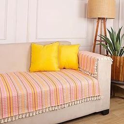 STITCHNEST Woven Sofa Cover for 3 Seater (70 x 30 Inches) – Multicolor Cotton Fabric with Tassels | Ethnic Striped Design | Washable Sofa Cover for Living Room Décor-image-23
