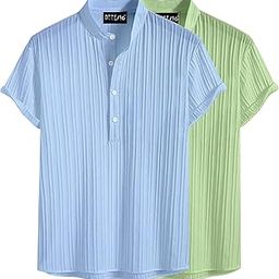 Combo of Men's Polyster Kurta with Mandarin Collar, Half Placket Buttons, Front Pocket | Half Sleeves | Soft & Breathable Fabric | Pack of 2-image-12