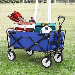 Collapsible Utility Cart Folding Wagon Heavy Duty Garden Beach Wagon,Large Capacity Shopping Multipurpose Grocery Wagon,Outdoor Portable Camping w/ 2 Cup Holder & Wheels,Blue FW-GT1061-Blue-image-7