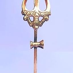 APB-Trishul Stand with Golden Finish, Metal Display Piece, Religious Home Decor with Dumru Wood-image-98
