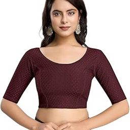 Avnils's Women's Dobby Pure Cotton Elastin Stretchable Readymade Round Neck Elbow Length Sleeves Blouse Choli with Textured Pattern (Wine, 32)-image-92