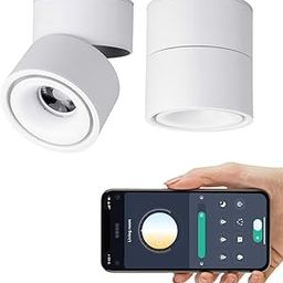 Dimmable Smart LED Ceiling Reflector, 360° Adjustable Surface Mounted 10W COB Lighting - Via App, 3000K Continuous Dimming Warm Light for Cool White 6000K,-picture-10