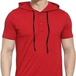 kalt Men's Half Sleeves Cotton Blend Hoodie (Red)-picture-9