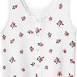 Women's Stretchable Casual Knit Sleeveless Floral Print Button-UP Cami Vest Tank Crop Top DN699-10