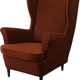 HOKIPO 210 GSM Premium Velvet Wingback Chair Slipcover Stretchable, Rustic Brown (AR-4761-RBR)-image-55