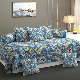 Stylish Threads Heavy Cotton 8 Pieces Diwan Set ||1 Single Bedsheet, 2 Bolster Covers, 5 Cushion Covers || :- Blue Jaipuri-image-18