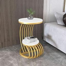 SS CRAFTMAKERS Wooden & Iron Bedside Table/Iron Farme Wooden Top Coffee Table Engineered Wood Bedside Table (Finish Color - Golden/White, Pre-Assembled)-image-42