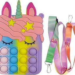 Sensory Silicone Pop Fidget Backpack, Anxiety Stress Relief, Unicorn Popit for Girls, Fidget Toys, Rainbow Pop Sling Bag, Fidgets Party Unicorn-54