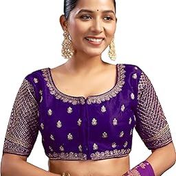 Readymade Saree Blouse for Women | Bhagalpuri Silk Sequence Embroidery Half Sleeve Blouse | Stitched Padded Blouse-image-65