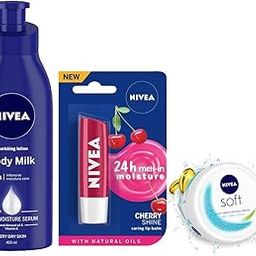 NIVEA Body Milk Nourishing Lotion, 400 ml, Soft Light Moisturiser, 50 ml, and Cherry Shine Lip Balm, 4.8 g (3 Items in the set)-10
