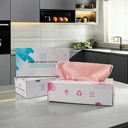 Right Products 20Pcs Household Cleaning Absorbent Microfiber Cloth Box Reusable Kitchen Disposable Microfiber Towel With Box (23 x11.5 CM,Random Color)-image-17